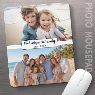 2 Photo Collage Family Name - Black and White Mouse Mat