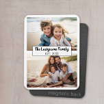 2 Photo Collage Family Name CAN EDIT COLOR Magnet<br><div class="desc">Use up to two horizontal or selfie phone photos to create a unique and personal gift. Or you can keep the hipster puppy and make a trendy keepsake. If you need to adjust the pictures,  click on the customize tool to make changes.</div>