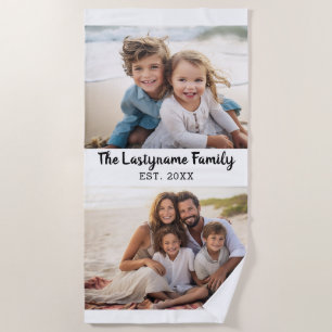 2 Photo Collage Family Name - Horizontal Pics Beach Towel