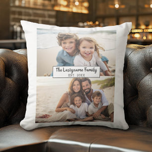 2 Photo Collage Family Name - Horizontal Pics Cushion