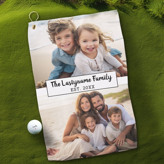 2 Photo Collage Family Name - Horizontal Pics Golf Towel (Custom Golf Towel)