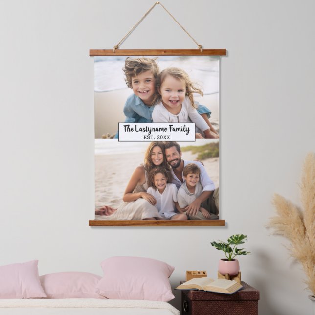2 Photo Collage Family Name - Horizontal Pics Hanging Tapestry (Bedroom)