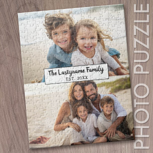 2 Photo Collage Family Name - Horizontal Pics Jigsaw Puzzle