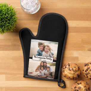 2 Photo Collage Family Name - Horizontal Pics Oven Mitt
