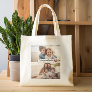 2 Photo Collage Family Name - Horizontal Pics Tote Bag