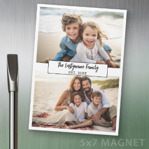 2 Photo Collage Family Name - Refrigerator Magnet