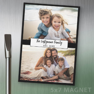 2 Photo Collage Family Name - Refrigerator Magnet