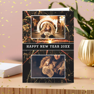 2 Photo Collage Firework Happy New Year 2026 Holiday Card