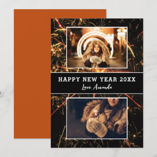 2 Photo Collage Firework Happy New Year Holiday Card