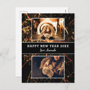 2 Photo Collage Firework Happy New Year Holiday Postcard