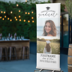 2 Photo Collage Graduation Modern Minimal White Retractable Banner