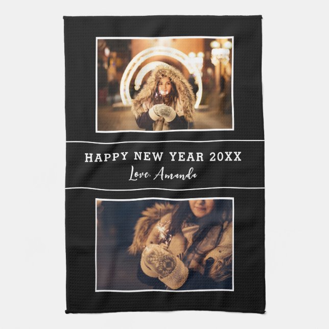 2 Photo Collage Happy New Year 2023 Tea Towel (Vertical)