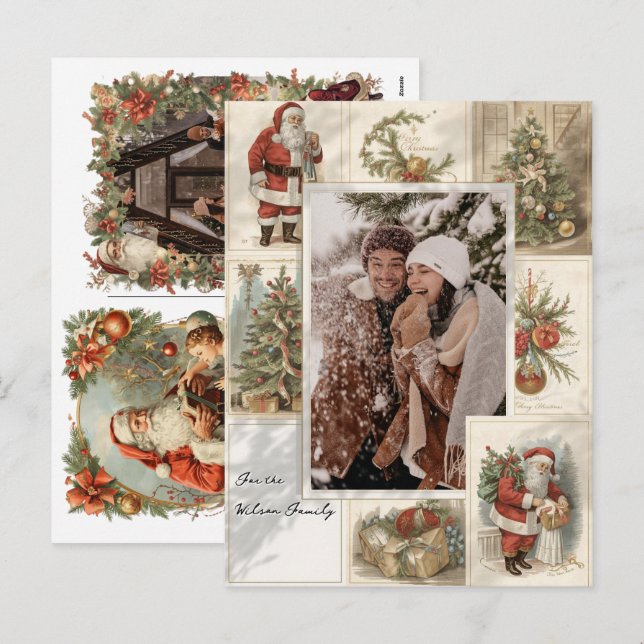 2 Photo Collage Merry Christmas Vintage Holiday  Postcard (Front/Back)