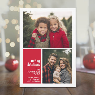2 Photo Collage Minimal Christmas red Christmas Holiday Card