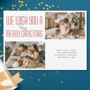 2 Photo Collage Modern Minimalist Christmas Holiday Card