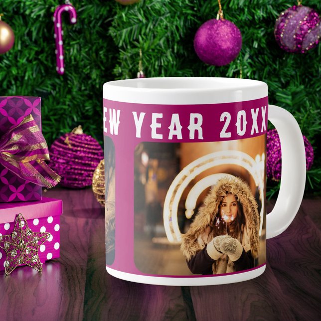2 Photo Collage Purple Happy New Year 2025 Large Coffee Mug (Creator Uploaded)