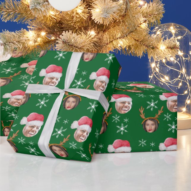 2 Photo Collage Santa and Reindeer Wrapping Paper (Holidays)