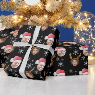 2 Photo Collage Santa and Reindeer Wrapping Paper