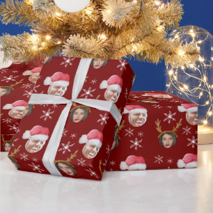 2 Photo Collage Santa and Reindeer Wrapping Paper