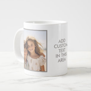 2 Photo Collage - Simple Grey Border and Text Large Coffee Mug