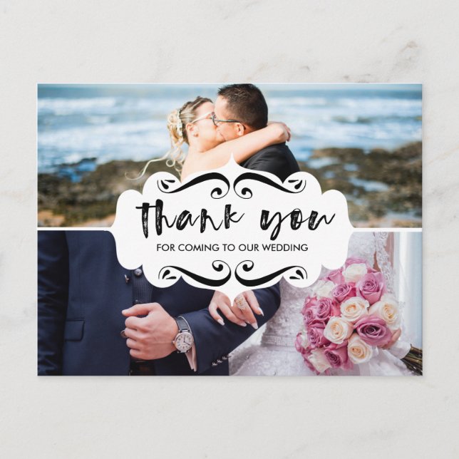 2 Photo Collage Stylish Wedding Thank You Card (Front)