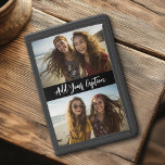 2 Photo Collage with Trendy Script Caption - Black Trifold Wallet<br><div class="desc">Use up to two horizontal or selfie phone photos to create a unique and personal gift. If you need to adjust the pictures,  click on the customise tool to make changes.</div>