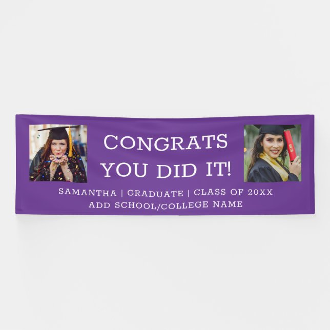 2 Photo Congrats Graduate 2023  Graduation Purple Banner (Horizontal)