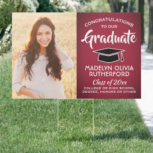 2 Photo Congrats Red Black & White Graduation Yard Garden Sign