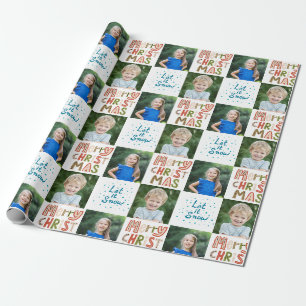 2 Photo Custom Let it Snow Merry Christmas Wrapping Paper