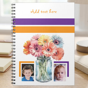 2 photo custom text flowers purple orange notebook