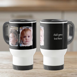 2 photo custom text white black travel mug