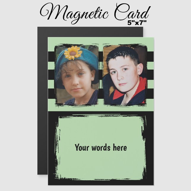 2 photo custom words green magnetic card (Creator Uploaded)