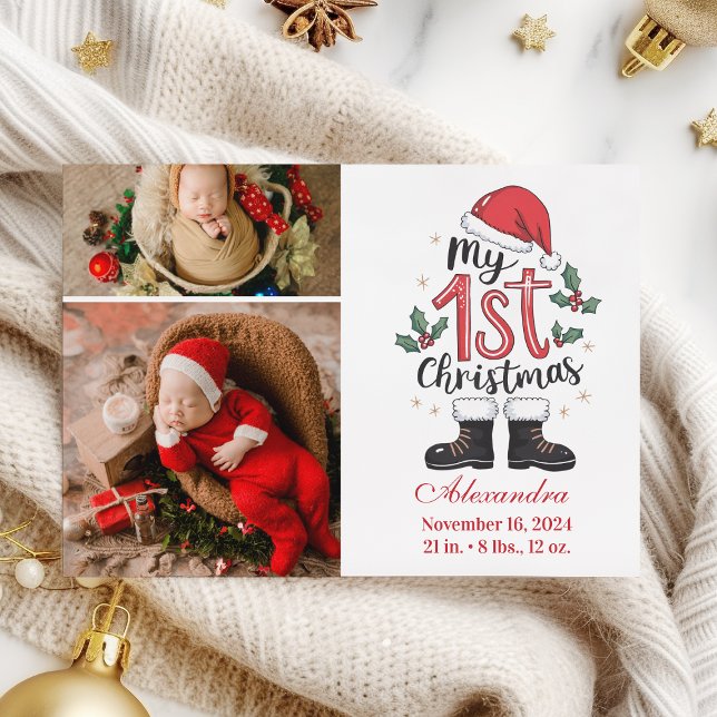 2 Photo Cute Santa Baby 1st Christmas Holiday Card (Creator Uploaded)