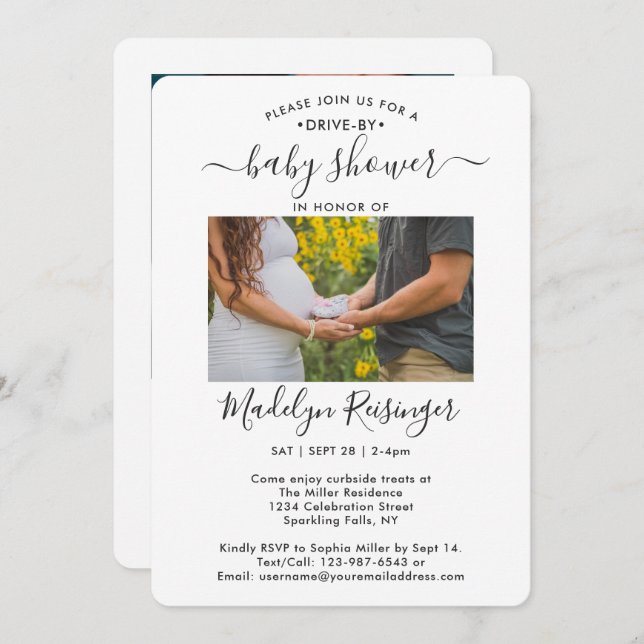 2 Photo Drive-By Social Distancing Baby Shower Invitation (Front/Back)