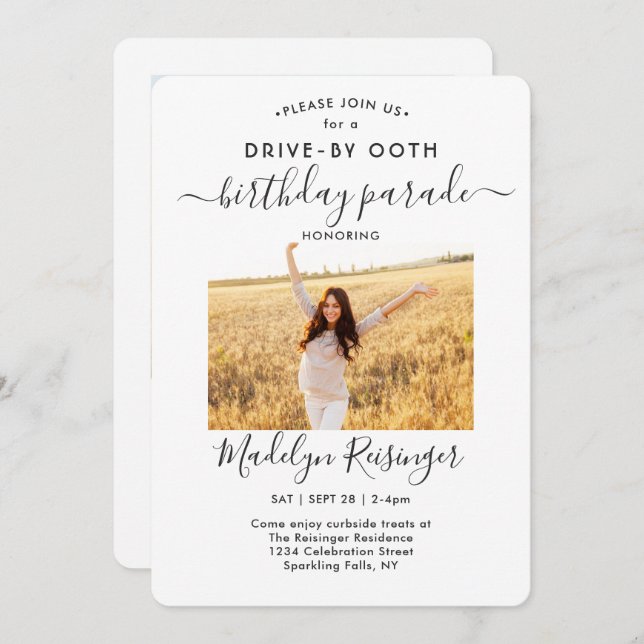 2 Photo Drive-By Social Distancing Birthday Party Invitation (Front/Back)