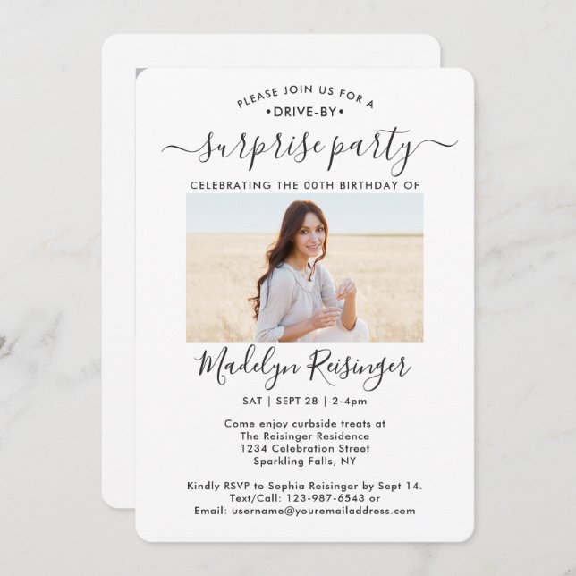 2 Photo Drive-By Surprise Birthday Party Parade Invitation (Front/Back)