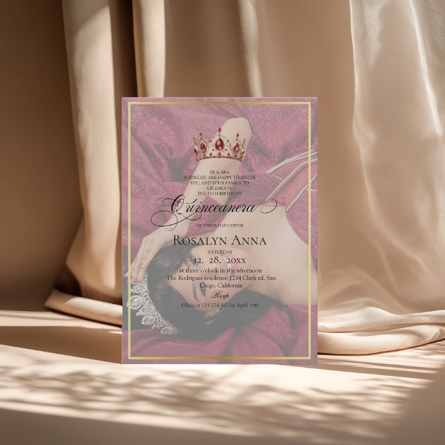 2 Photo Elegant Gold Princess Quinceañera  Invitation (Creator Uploaded)