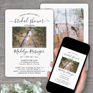 2 Photo Elegant Modern Calligraphy Bridal Shower Invitation