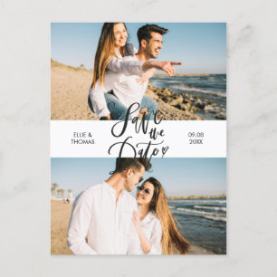 2 Photo Elegant Modern Script Save the Date Announcement Postcard