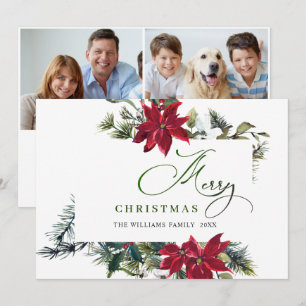 2 PHOTO Elegant Poinsettia Christmas Greeting Holiday Card