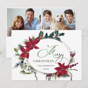2 PHOTO Elegant Poinsettia Christmas Greeting Holiday Card