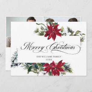 2 PHOTO Elegant Poinsettia Christmas Greeting Holiday Card