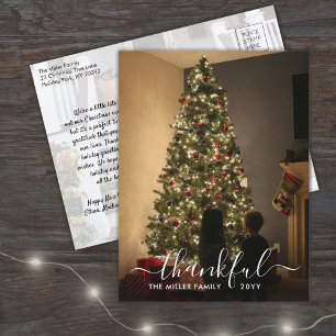 2 Photo Elegant Script Belated Christmas New Year Announcement Postcard
