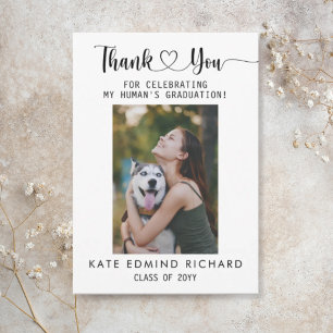 2 Photo Elegant Script Dog Graduation Thank You Card