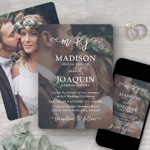 2 Photo Elegant Script Simple Monogrammed Wedding Invitation