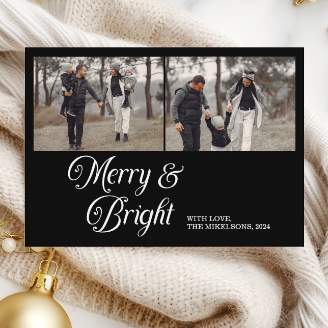 2 photo Family Merry & Bright Christmas  Holiday Card (Creator Uploaded)