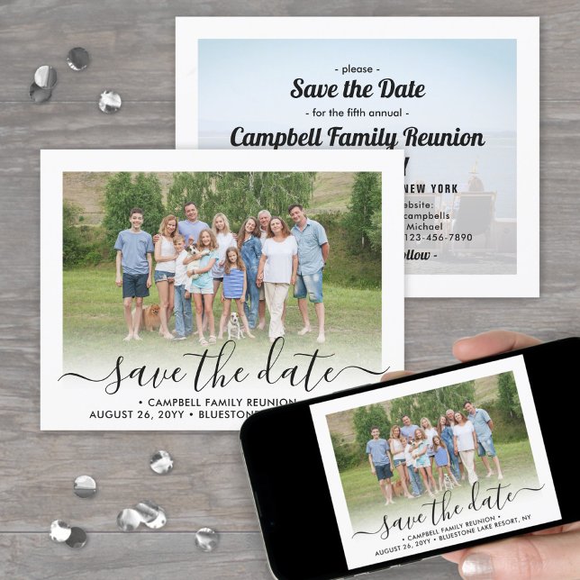 2 Photo Family Reunion Party Modern Elegant Script Save The Date (Creator Uploaded)