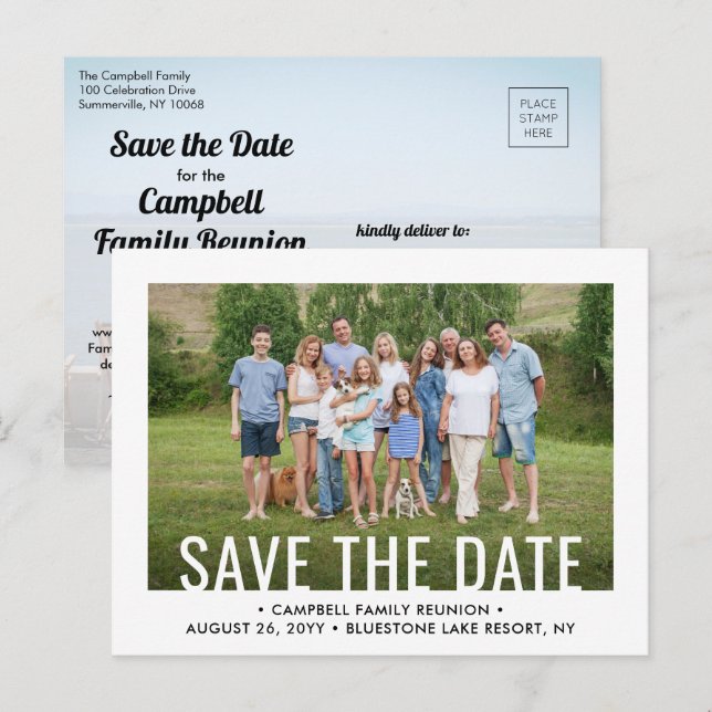 2 Photo Family Reunion Party Picnic Save the Date Announcement Postcard (Front/Back)