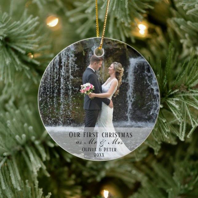 2 Photo First Christmas Married as Mr. & Mrs. Ceramic Tree Decoration (Tree)