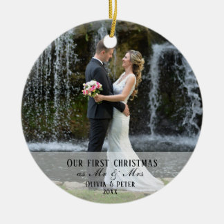 2 Photo First Christmas Married as Mr. & Mrs. Ceramic Tree Decoration